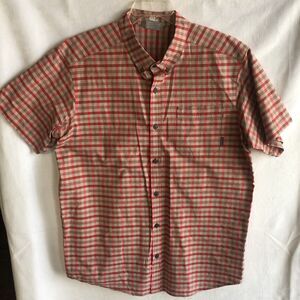 Columbia Regular Fit Button-Up Men's Short-Sleeve Shirt, Plaid Red, Tan, Size XL